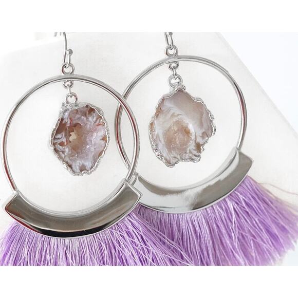 RETAIL $45 Kinsley Armelle Agate Collection Silver Royal Fringe Earrings*NEW - Picture 2 of 2